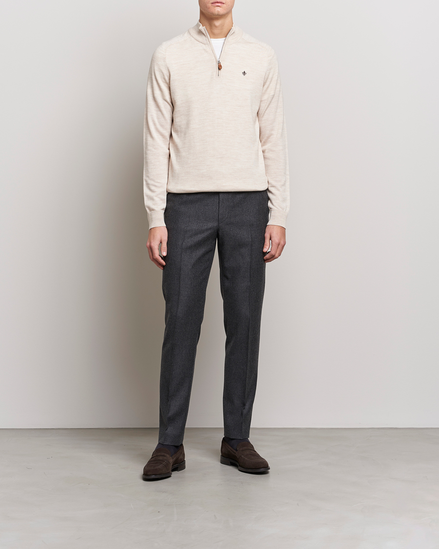 Men | Sweaters & Knitwear | Morris | John Merino Half Zip Ecru