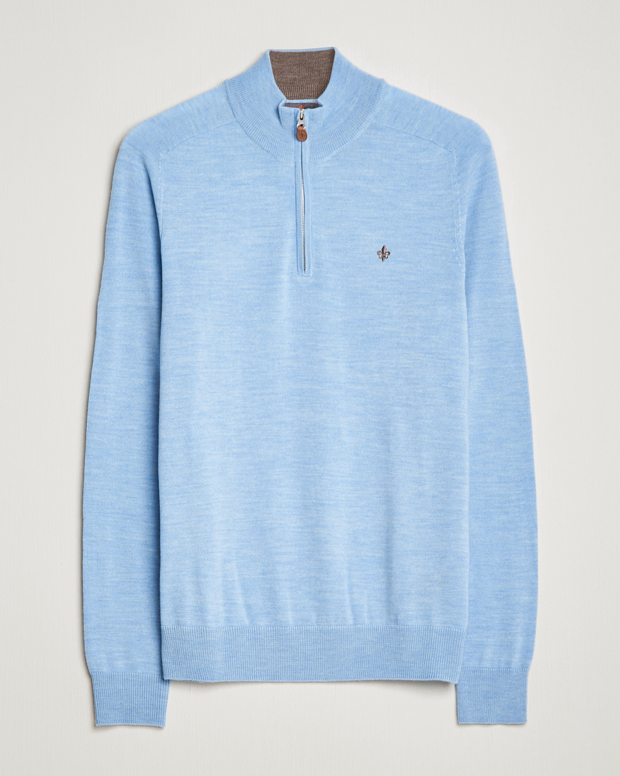 Men | Sweaters & Knitwear | Morris | John Merino Half Zip Light Blue