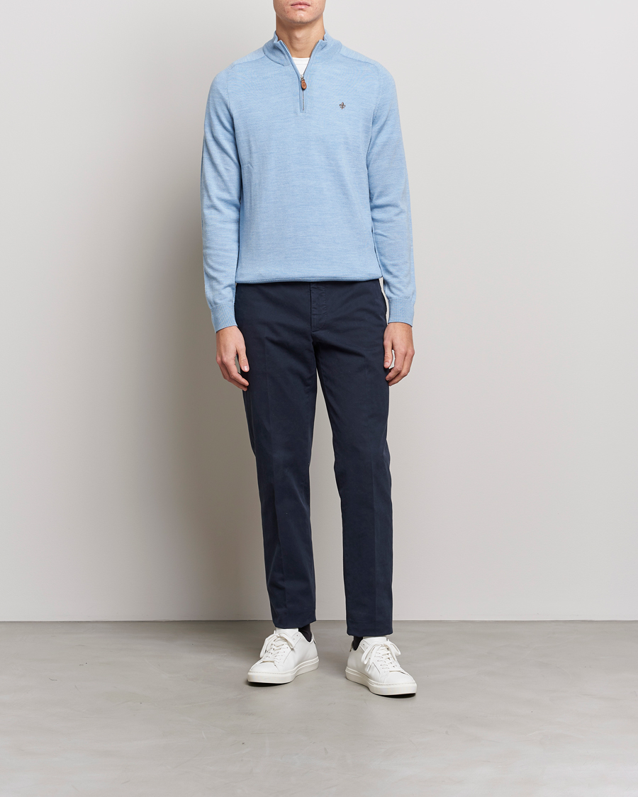 Men | Sweaters & Knitwear | Morris | John Merino Half Zip Light Blue