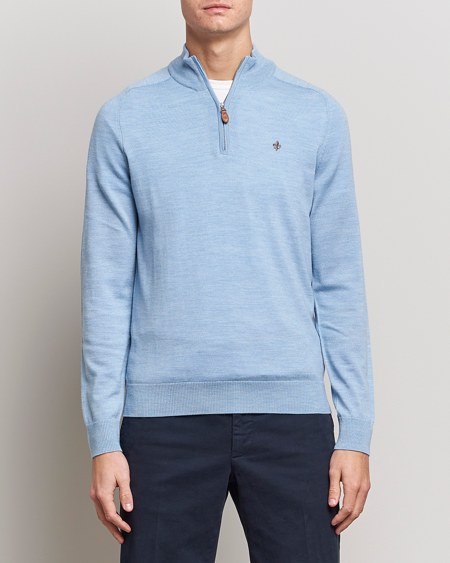 Men | Sweaters & Knitwear | Morris | John Merino Half Zip Light Blue