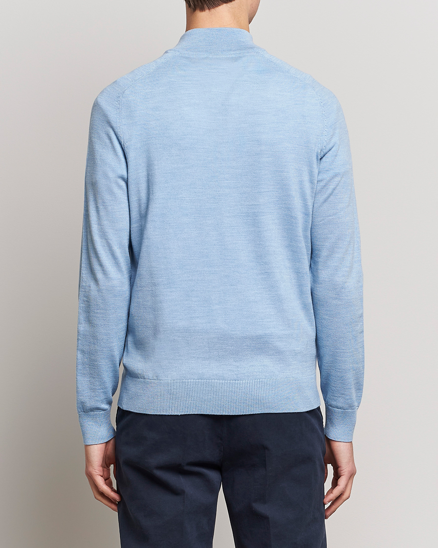Men | Sweaters & Knitwear | Morris | John Merino Half Zip Light Blue