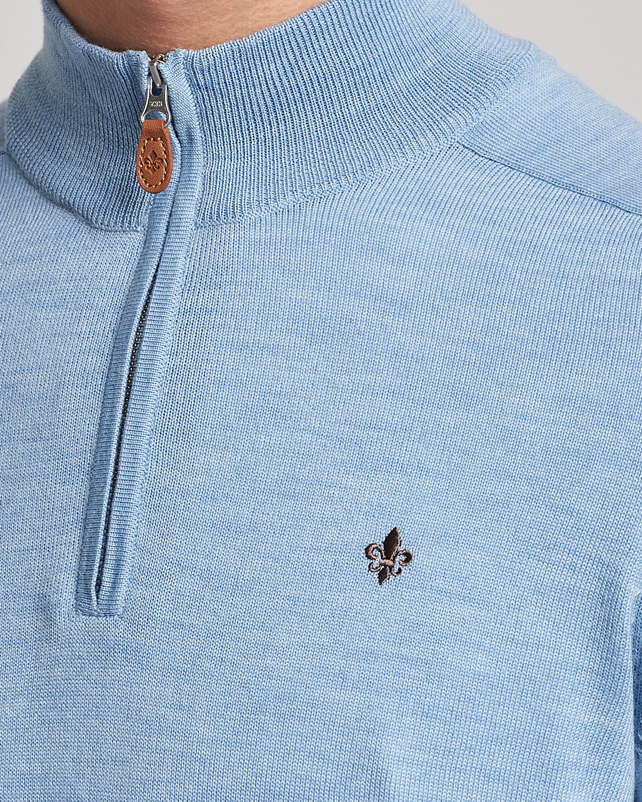 Men | Sweaters & Knitwear | Morris | John Merino Half Zip Light Blue