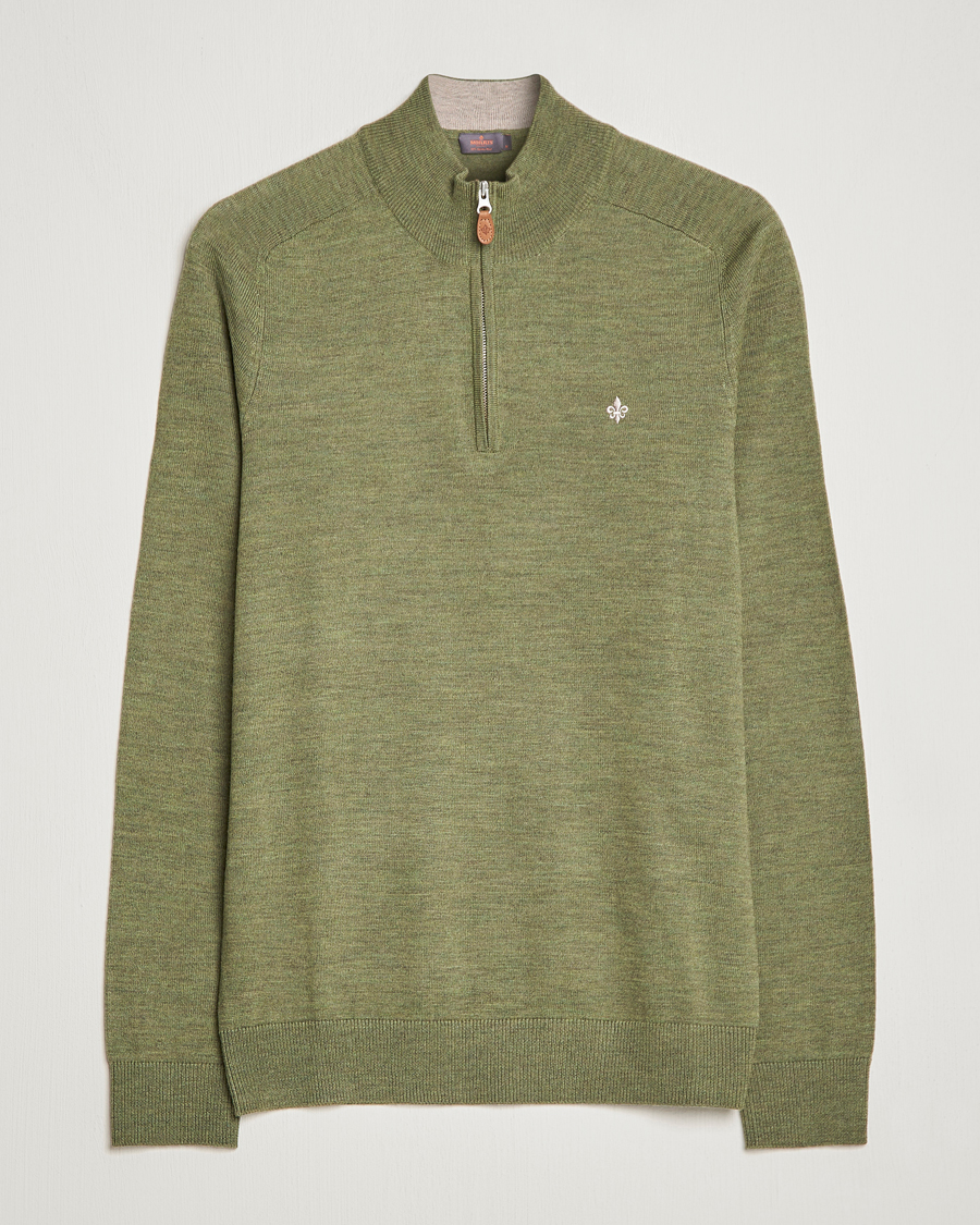 Men | Sweaters & Knitwear | Morris | John Merino Half Zip Sage Green