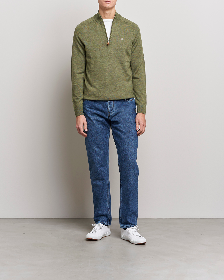 Men | Sweaters & Knitwear | Morris | John Merino Half Zip Sage Green