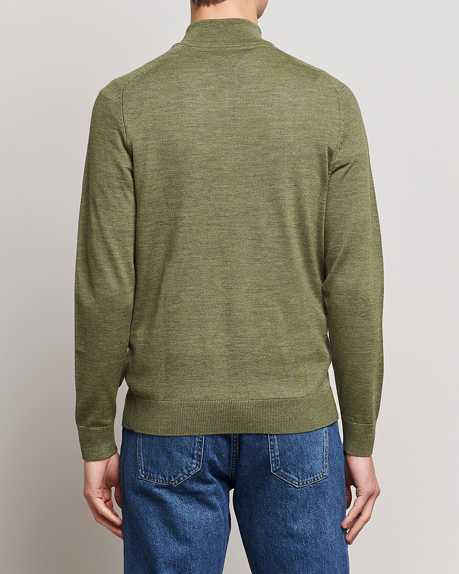 Men | Sweaters & Knitwear | Morris | John Merino Half Zip Sage Green