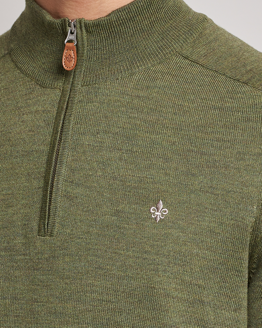 Men | Sweaters & Knitwear | Morris | John Merino Half Zip Sage Green