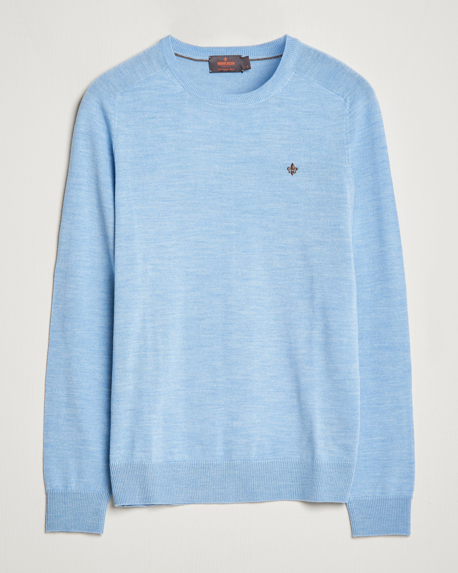 Men | Sweaters & Knitwear | Morris | Merino Crew Neck Pullover Light Blue