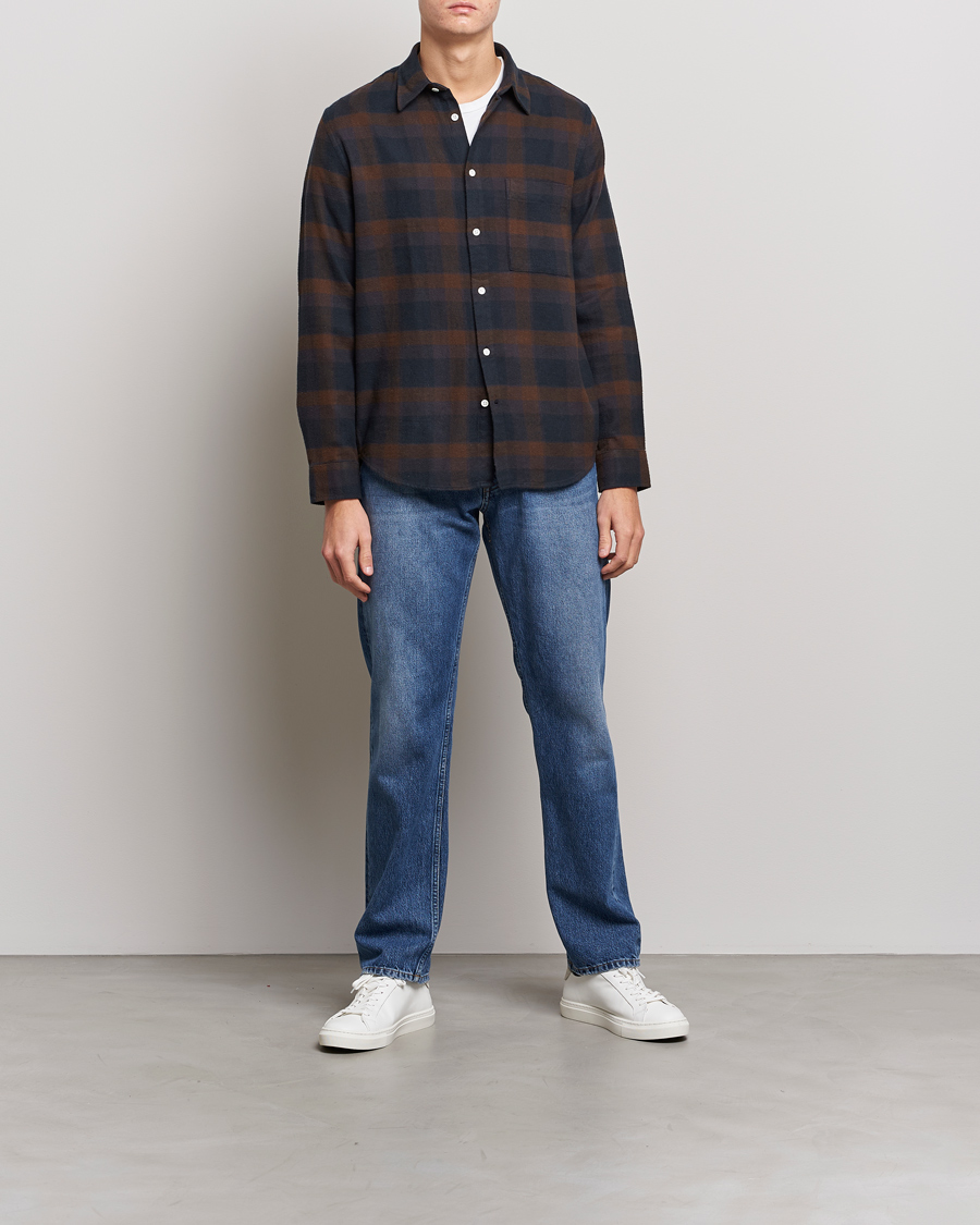 Men | Shirts | NN07 | Arne Brushed Cotton Checked Shirt Brown/Navy