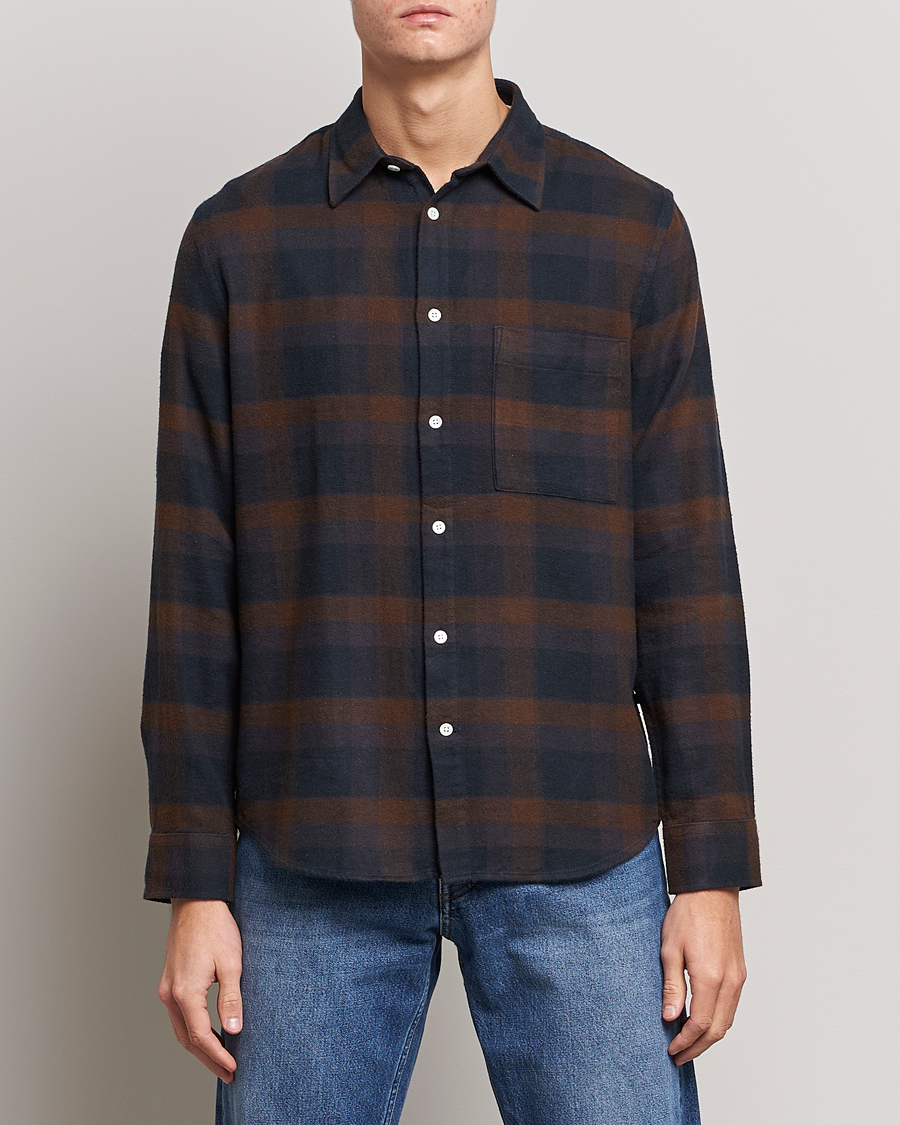 Men | Shirts | NN07 | Arne Brushed Cotton Checked Shirt Brown/Navy