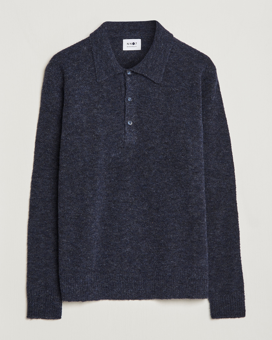 Men | Sweaters & Knitwear | NN07 | Alfie Boiled Wool Knitted Polo Blue Melange
