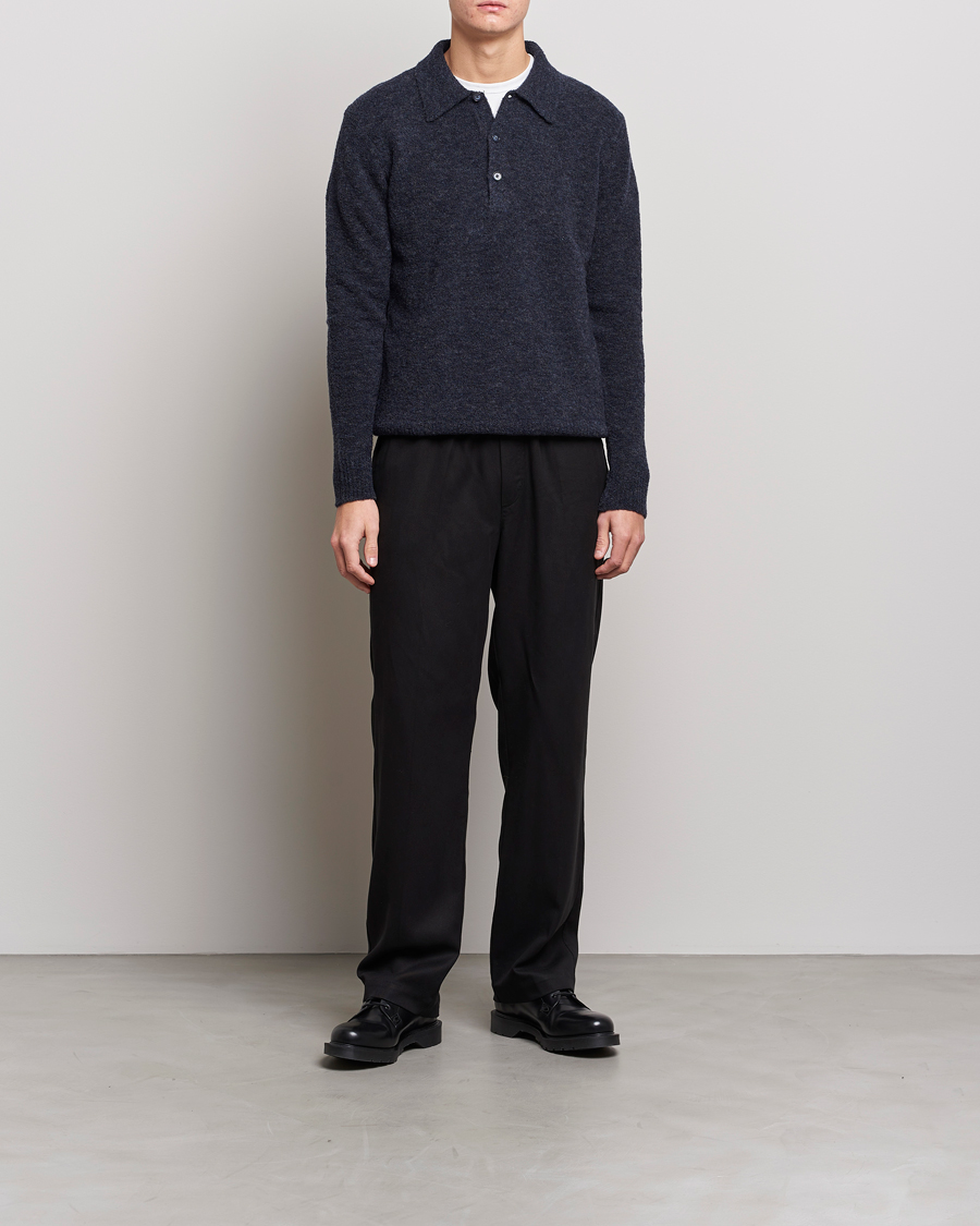 Men | Sweaters & Knitwear | NN07 | Alfie Boiled Wool Knitted Polo Blue Melange