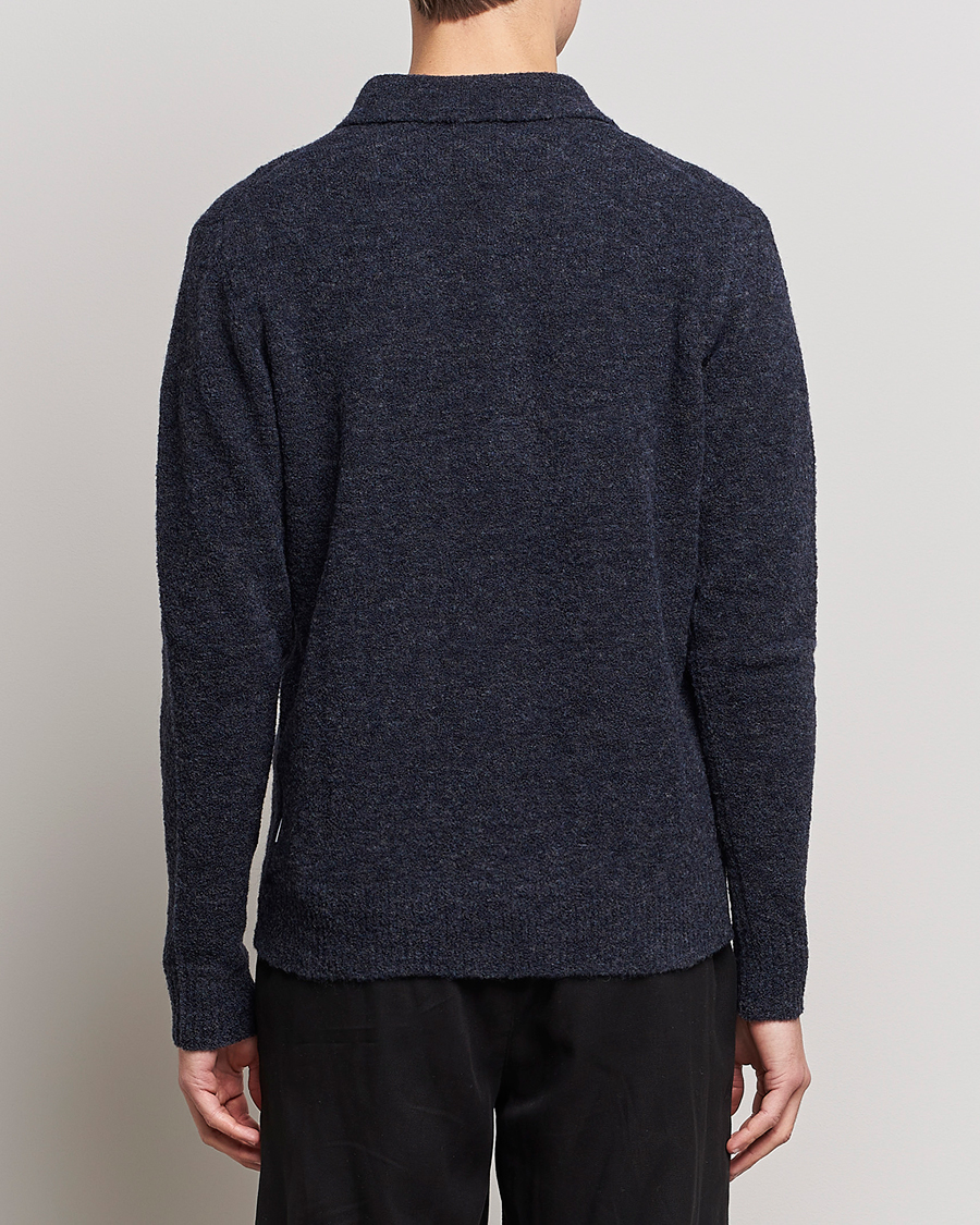 Men | Sweaters & Knitwear | NN07 | Alfie Boiled Wool Knitted Polo Blue Melange