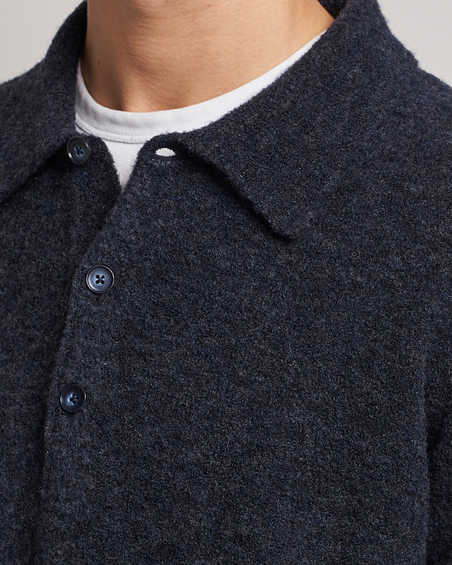 Men | Sweaters & Knitwear | NN07 | Alfie Boiled Wool Knitted Polo Blue Melange
