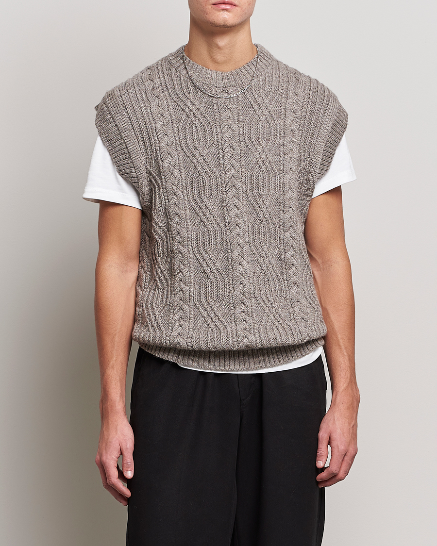 Men | Pullovers | NN07 | Cable Structured Knitted Vest Nature Melange