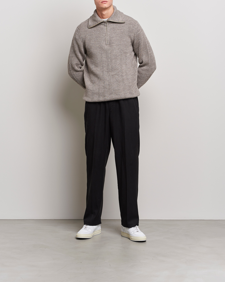 Men | Sweaters & Knitwear | NN07 | Holger Knitted Ribbed Half Zip Nature Melange