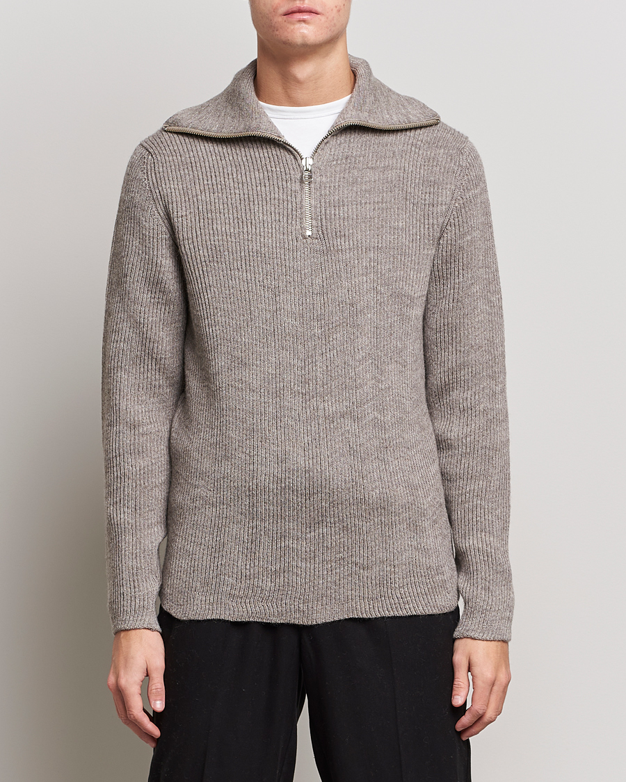 Men | Sweaters & Knitwear | NN07 | Holger Knitted Ribbed Half Zip Nature Melange