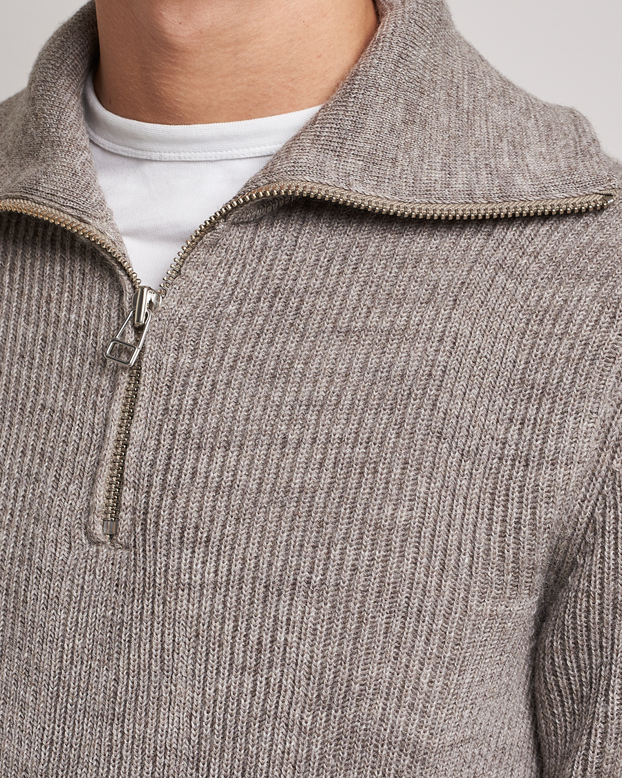 NN07 Holger Knitted Ribbed Half Zip Nature Melange at