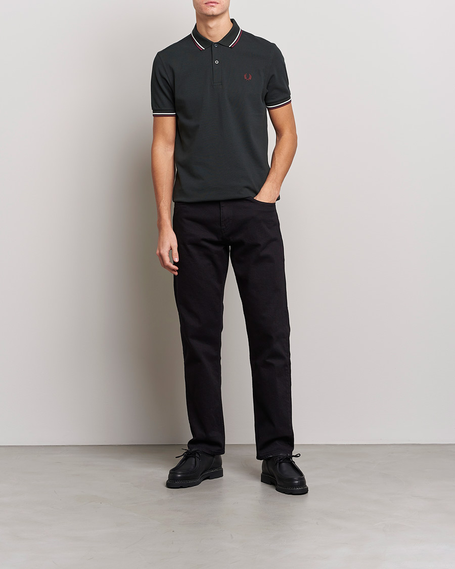 Men | Polo Shirts | Fred Perry | Twin Tipped Polo Shirt Night Green Ecru