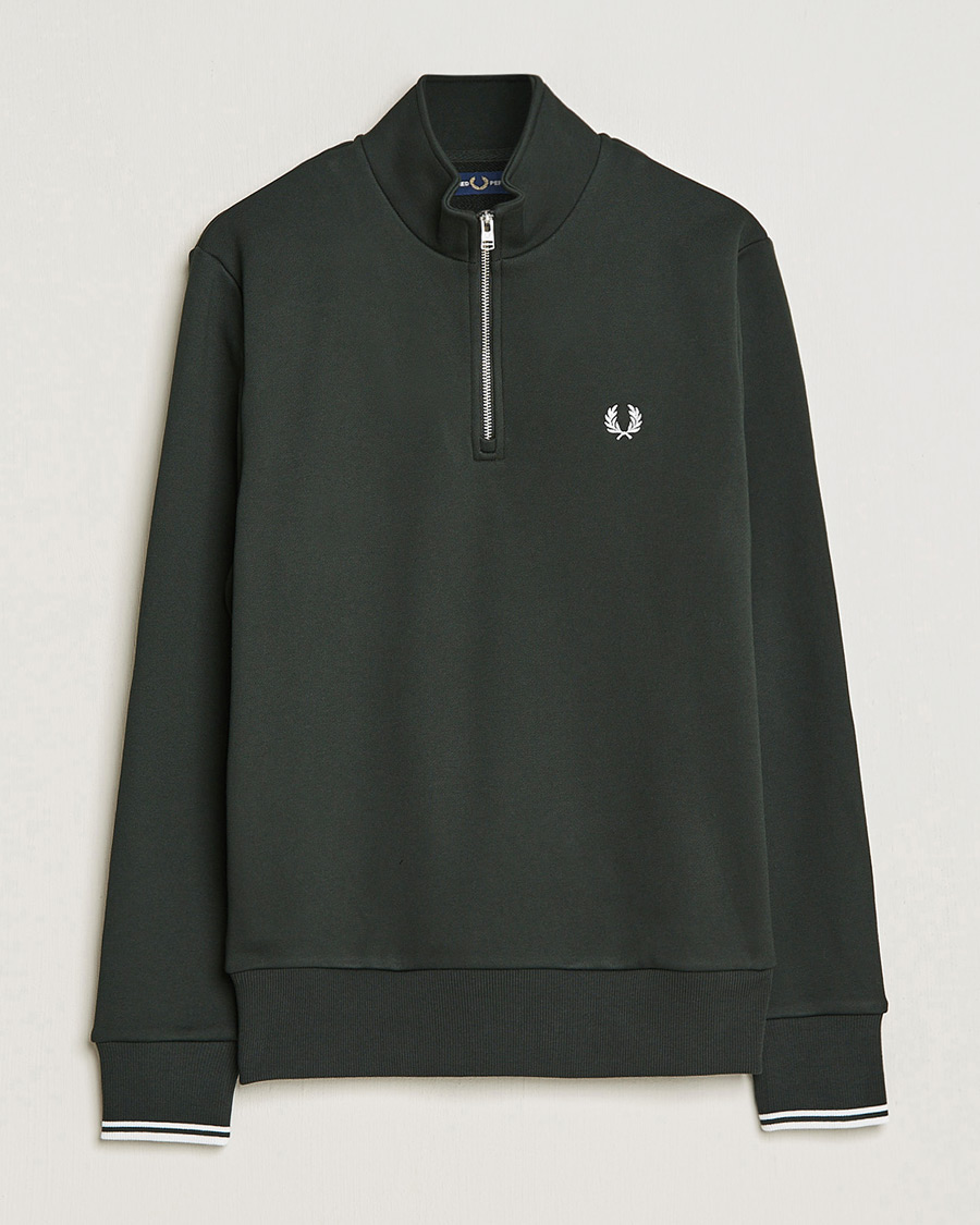 Men | Sweaters & Knitwear | Fred Perry | Half Zip Sweatshirt Night Green