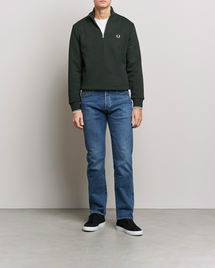 Men | Sweaters & Knitwear | Fred Perry | Half Zip Sweatshirt Night Green