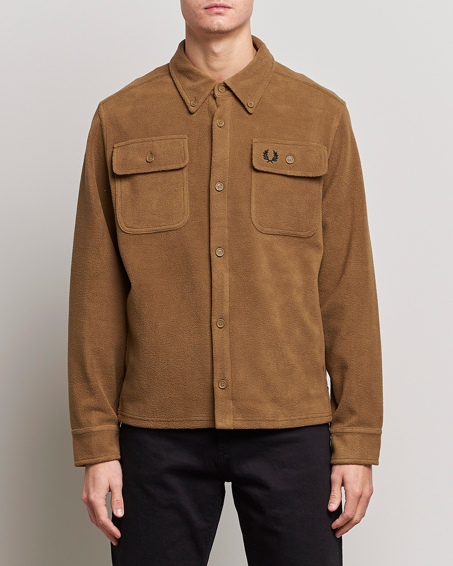 Men | Shirt Jackets | Fred Perry | Fleece Overshirt Shadded Stone