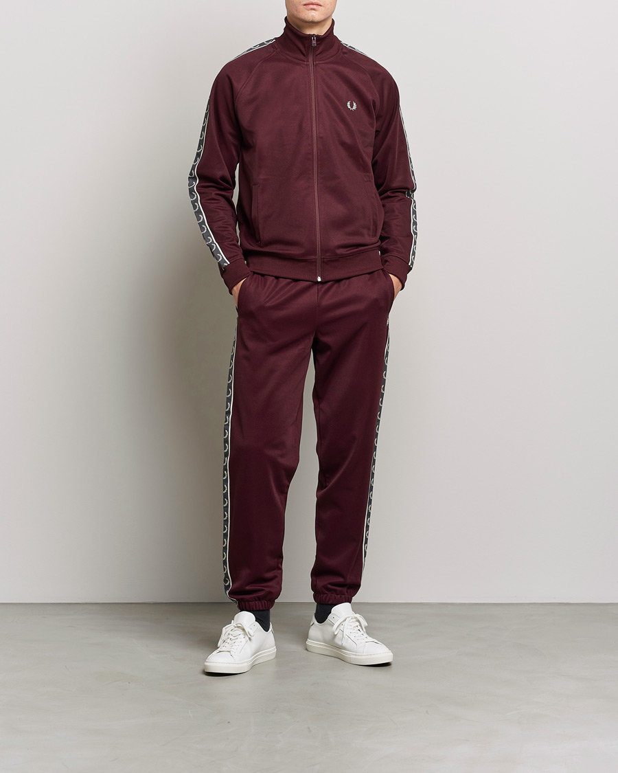 Men | Sweaters & Knitwear | Fred Perry | Taped Track Jacket Oxblood
