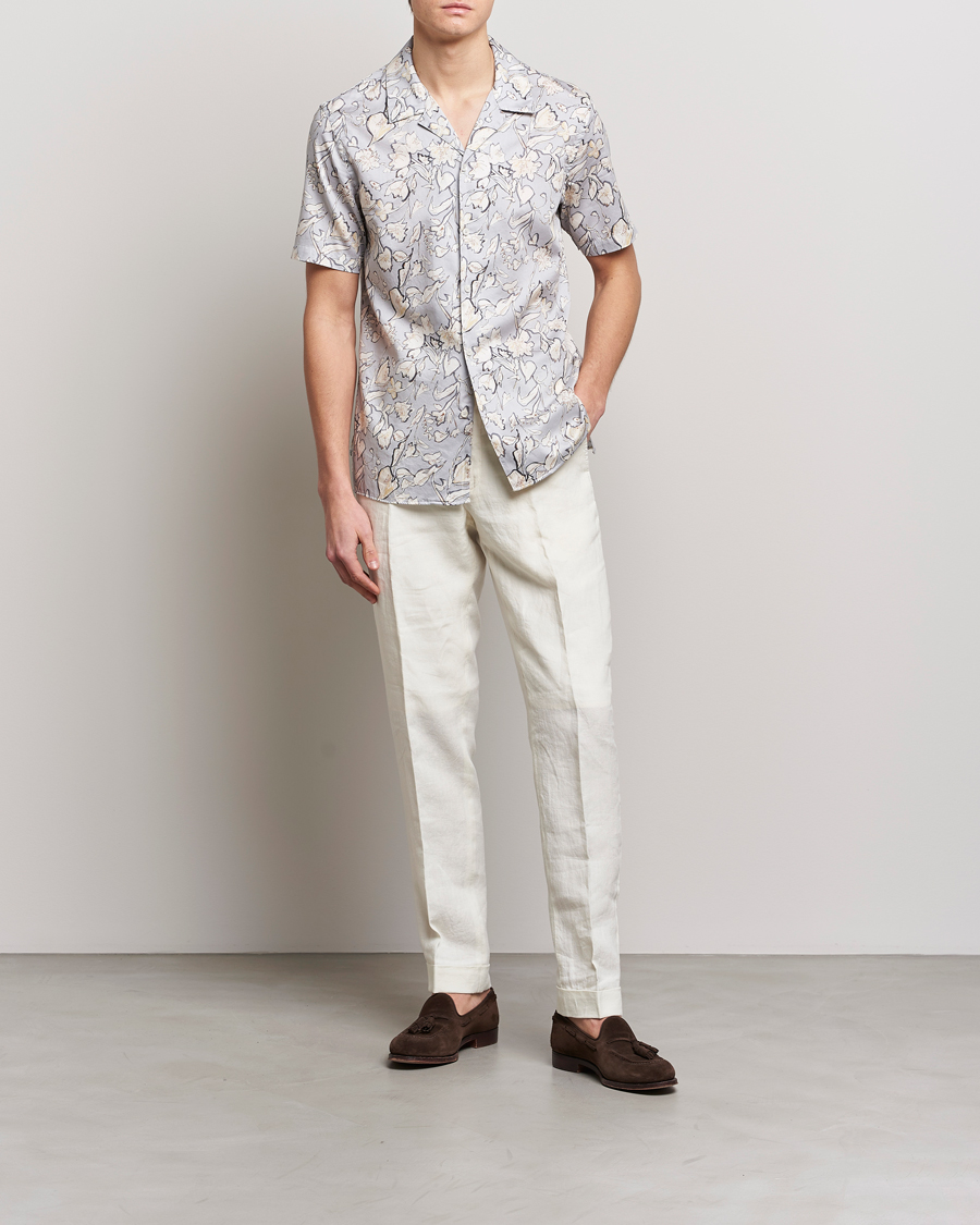 Men | Shirts | Altea | Printed Bowling Shirt Light Grey