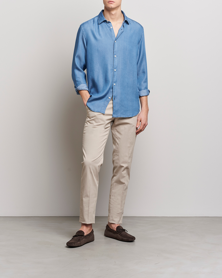 Men | Shirts | Altea | Soft Lyocell Denim Shirt Light Indigo