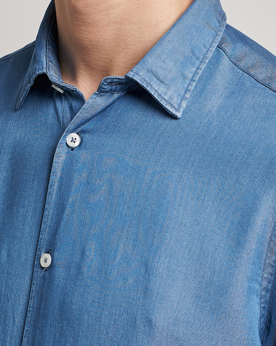 Men | Shirts | Altea | Soft Lyocell Denim Shirt Light Indigo