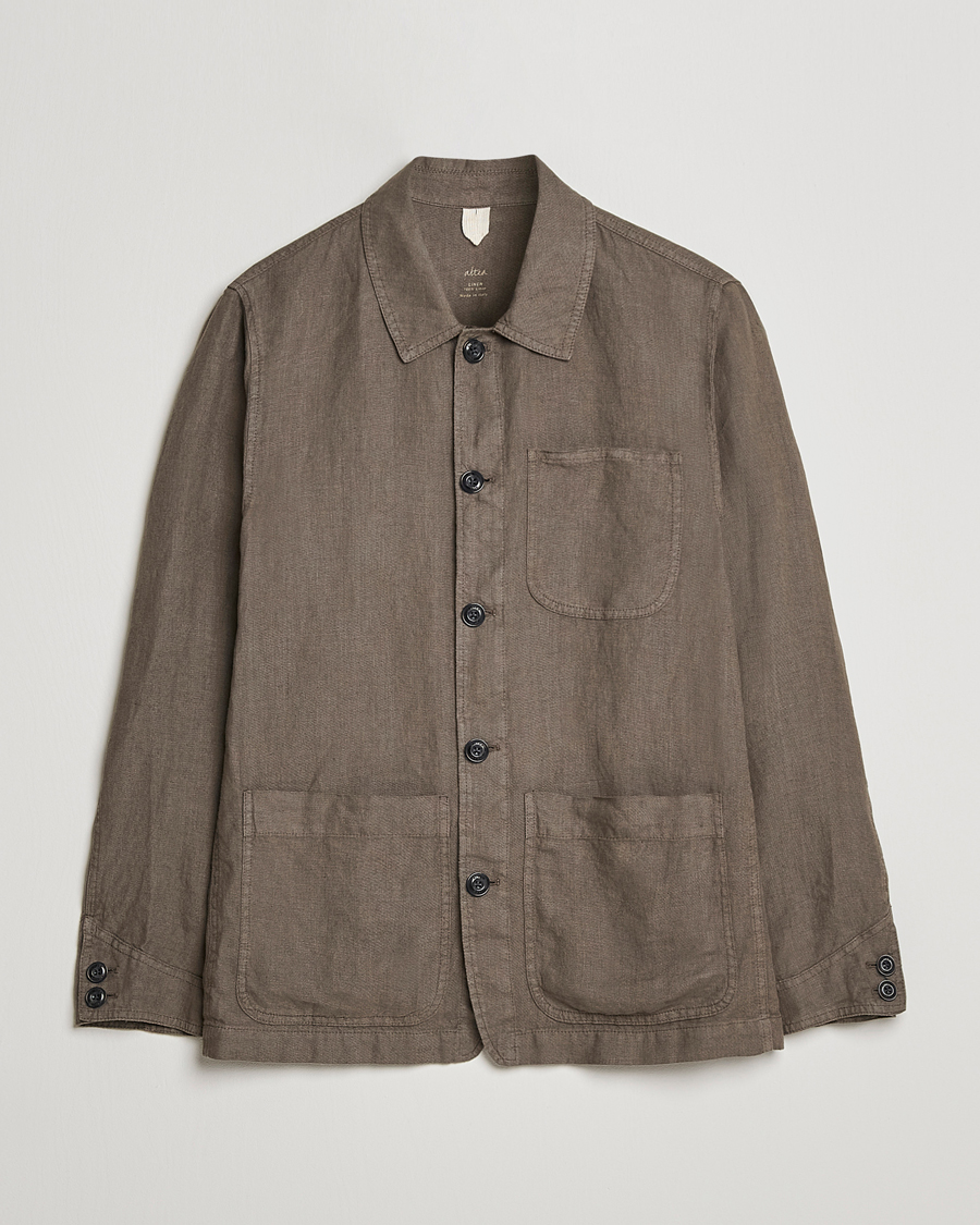 Men | Shirts | Altea | Linen Shirt Jacket Olive