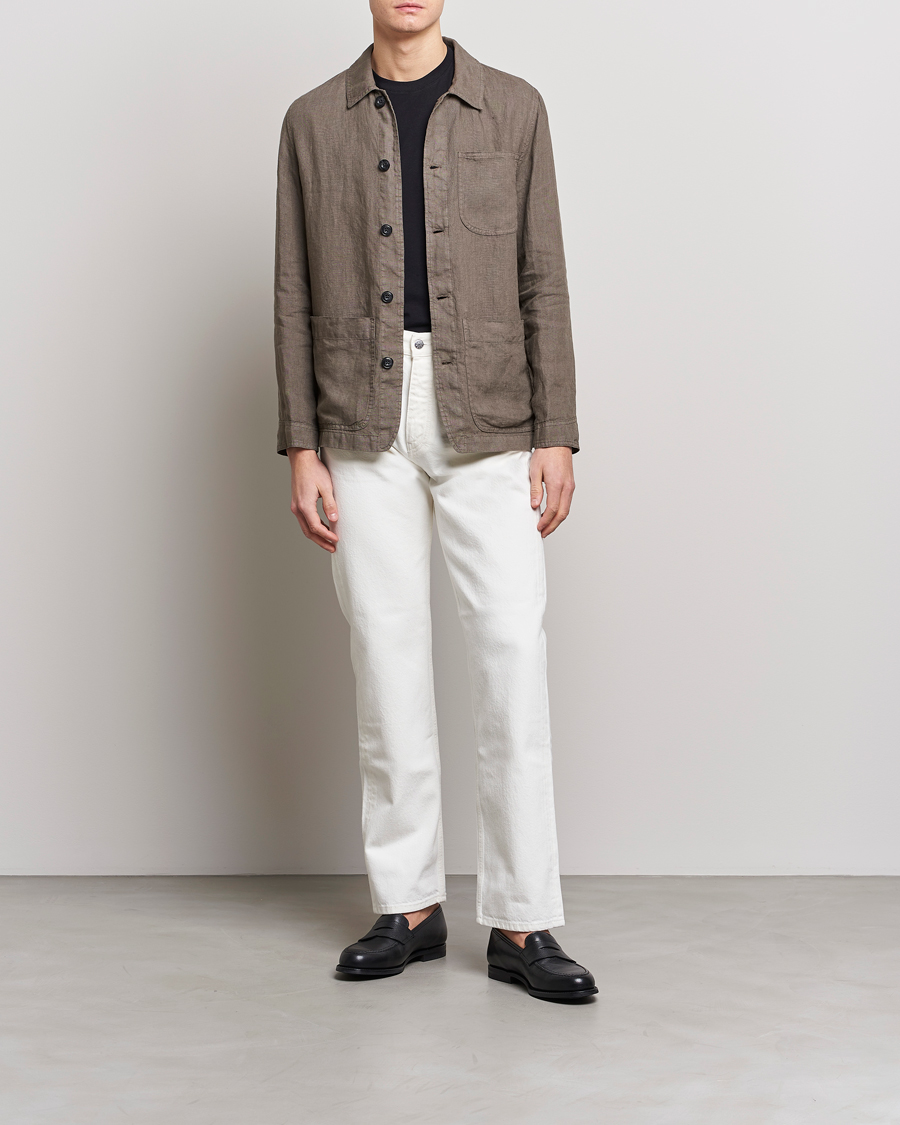 Men | Shirts | Altea | Linen Shirt Jacket Olive