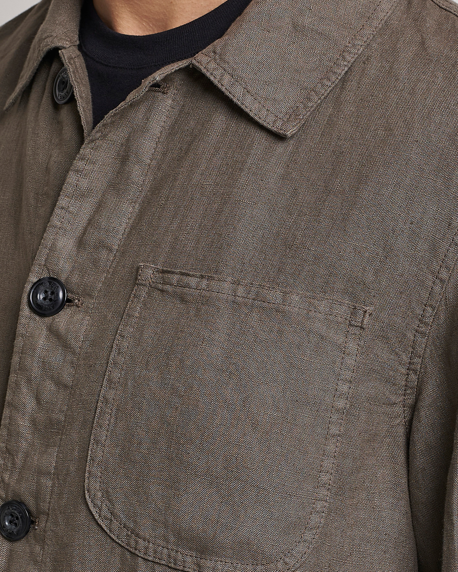 Men | Shirts | Altea | Linen Shirt Jacket Olive