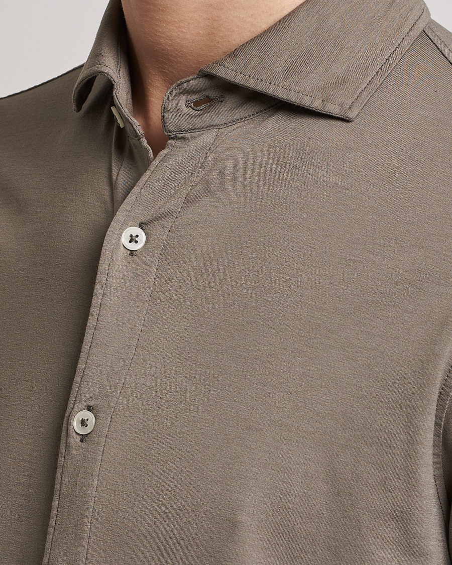 Men | Shirts | Altea | Jersey Stretch Shirt Taupe