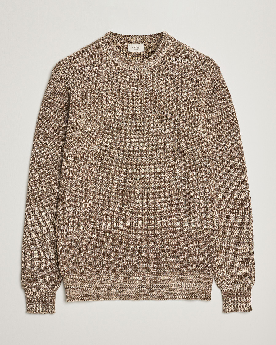 Men | Sweaters & Knitwear | Altea | Rib Cotton Sweater Brown Melange