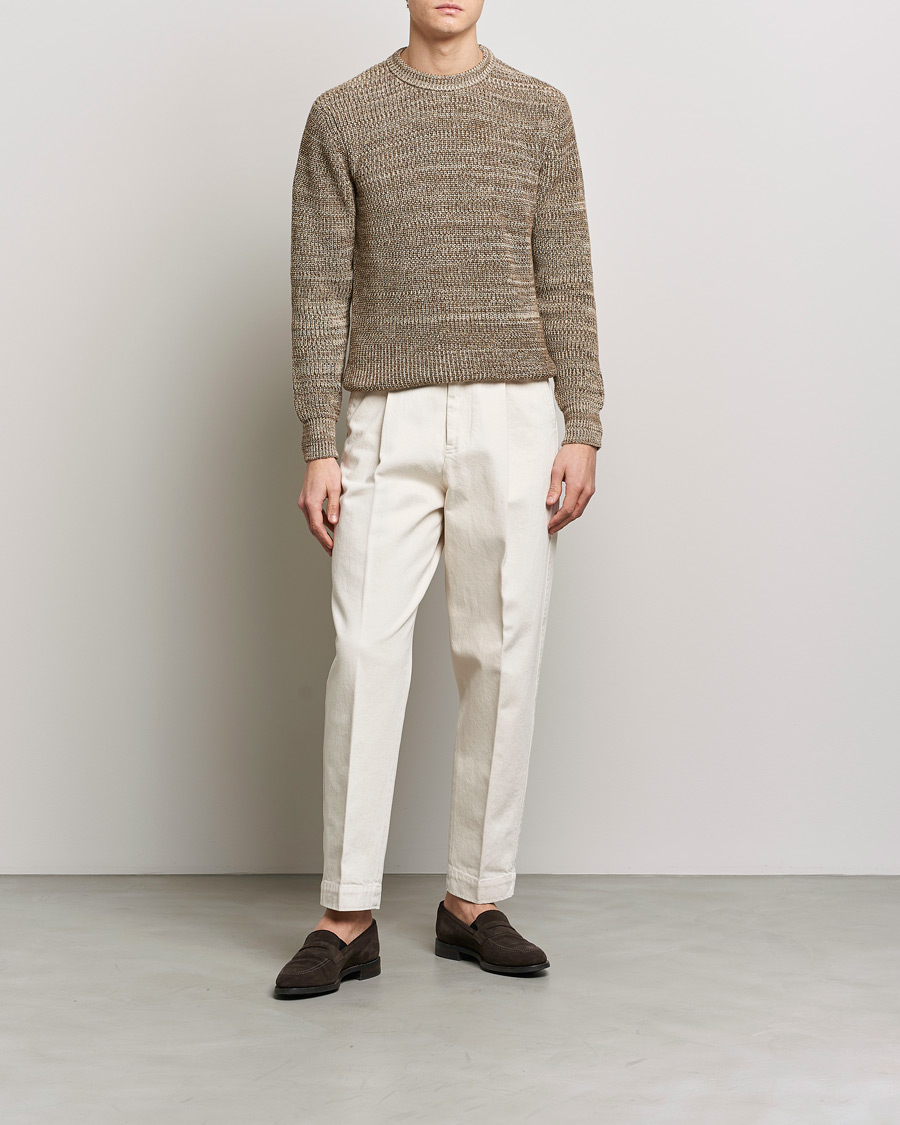 Men | Sweaters & Knitwear | Altea | Rib Cotton Sweater Brown Melange