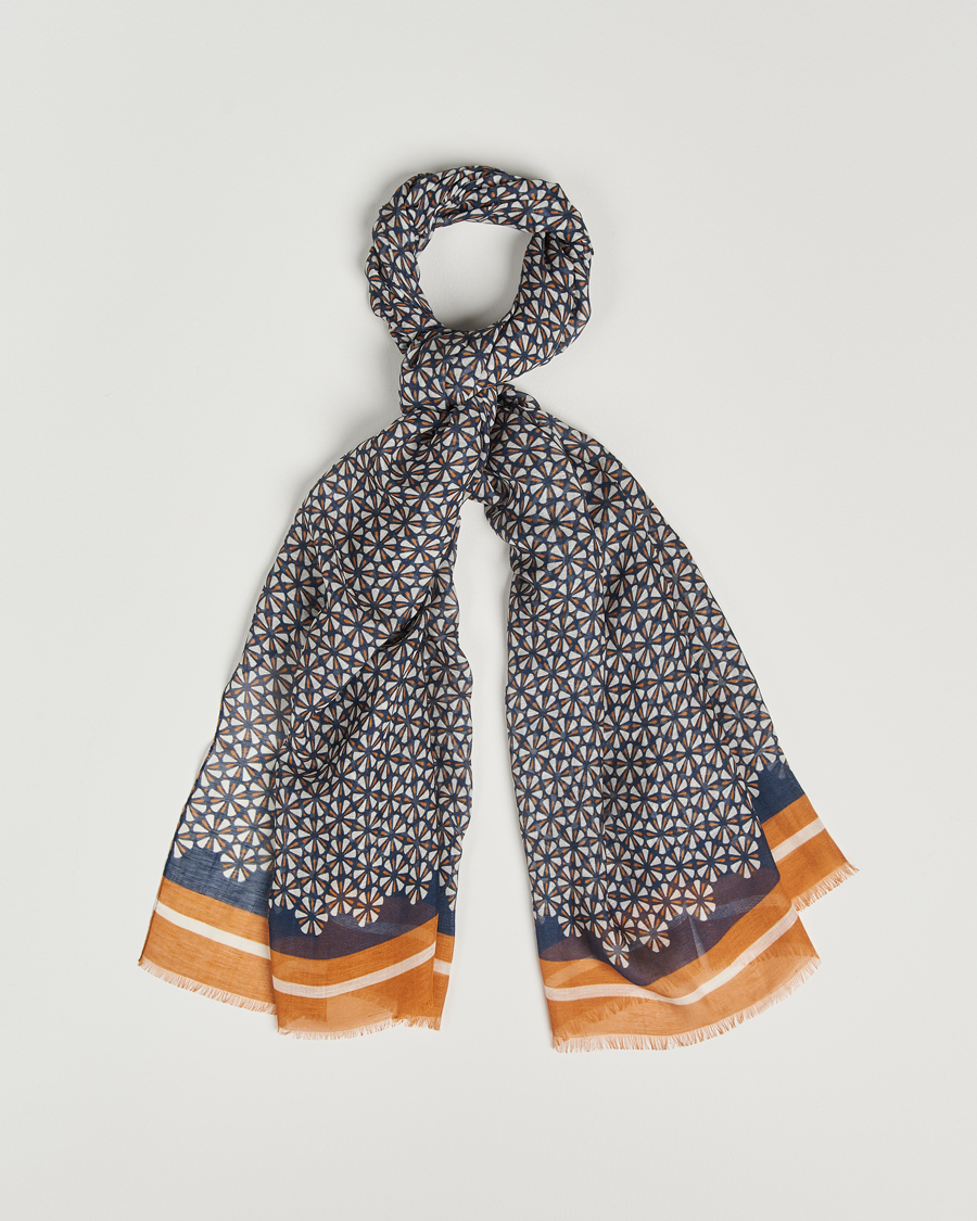 Men | Altea Printed Linen Scarf Navy/Orange | Altea | Printed Linen Scarf Navy/Orange