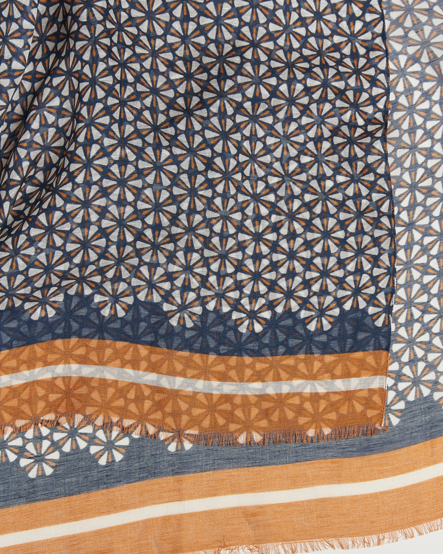 Men | Altea Printed Linen Scarf Navy/Orange | Altea | Printed Linen Scarf Navy/Orange