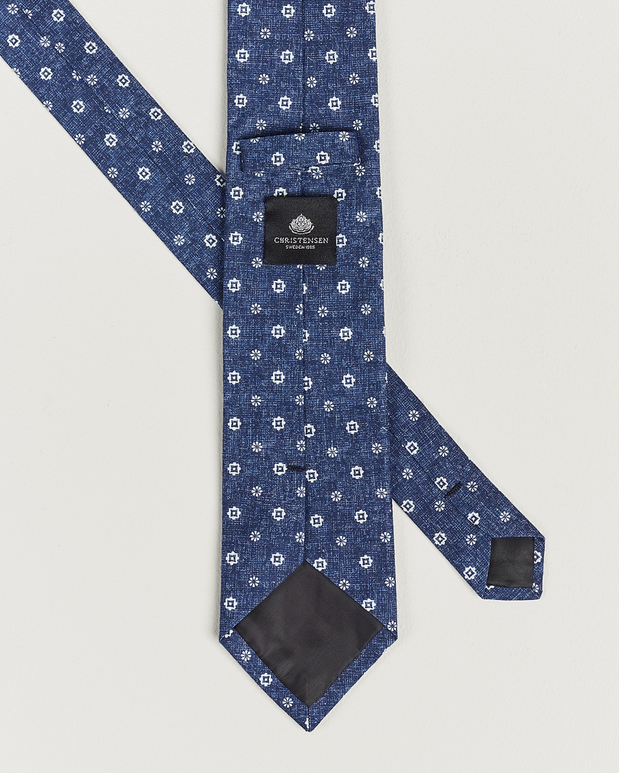 Men | Amanda Christensen Box Set Printed Linen 8cm Tie With Pocket Square Navy | Amanda Christensen | Box Set Printed Linen 8cm Tie With Pocket Square Navy