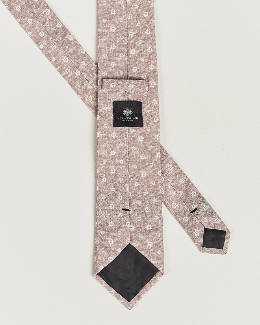Men | Amanda Christensen Box Set Printed Linen 8cm Tie With Pocket Square Beige | Amanda Christensen | Box Set Printed Linen 8cm Tie With Pocket Square Beige