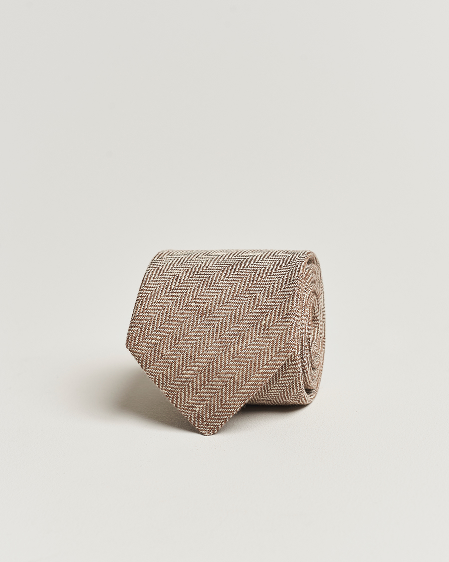 Men | Amanda Christensen Linen Herringbone 8cm Tie Brown | Amanda Christensen | Linen Herringbone 8cm Tie Brown