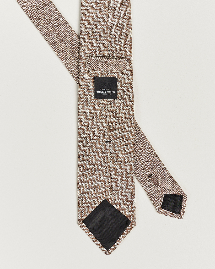 Men | Amanda Christensen Linen Herringbone 8cm Tie Brown | Amanda Christensen | Linen Herringbone 8cm Tie Brown