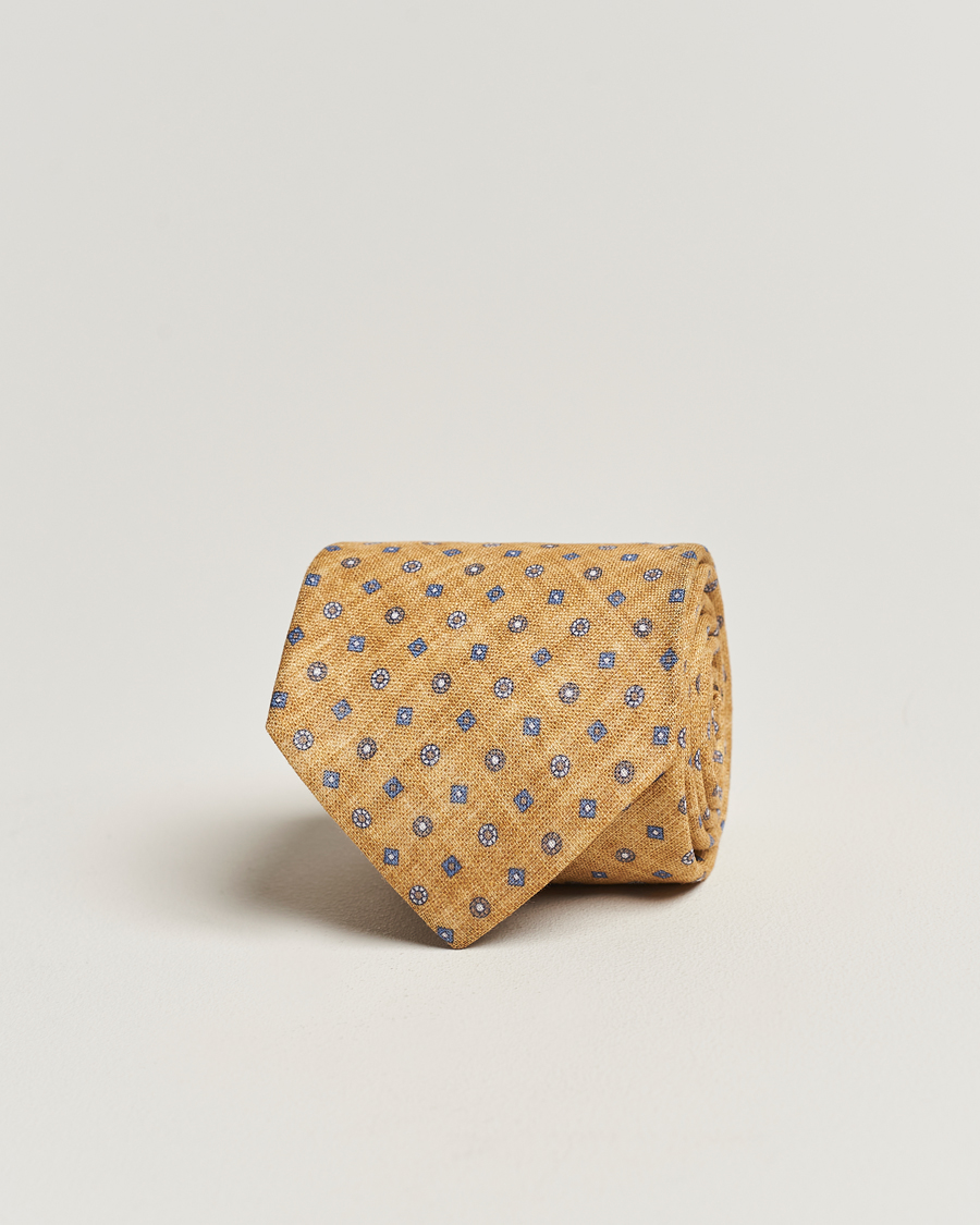 Men | Amanda Christensen Linen Printed Medallion 8cm Tie Yellow | Amanda Christensen | Linen Printed Medallion 8cm Tie Yellow