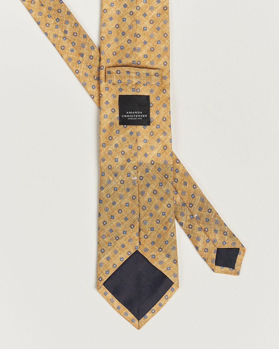 Men | Amanda Christensen Linen Printed Medallion 8cm Tie Yellow | Amanda Christensen | Linen Printed Medallion 8cm Tie Yellow