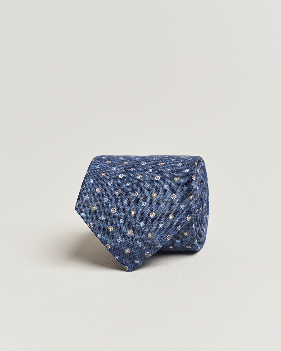 Men | Amanda Christensen Linen Printed Medallion 8cm Tie Navy | Amanda Christensen | Linen Printed Medallion 8cm Tie Navy