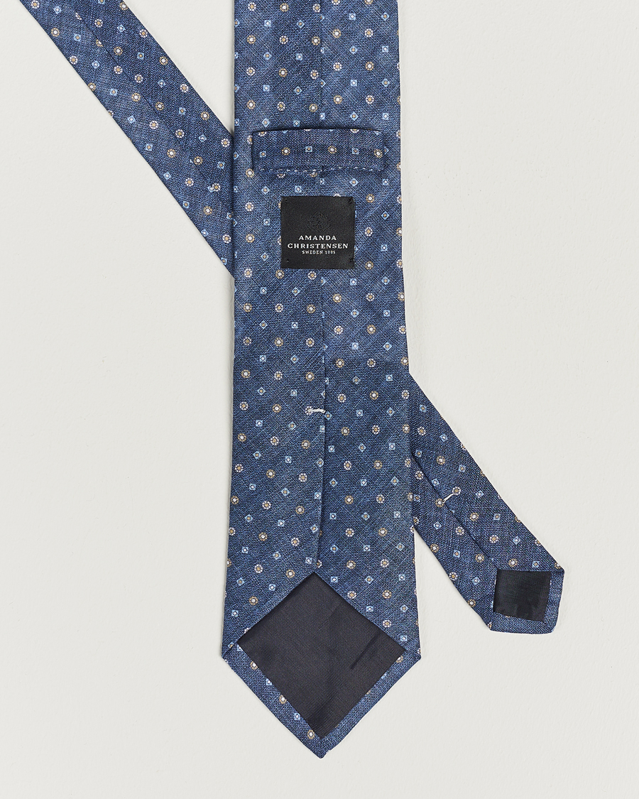Men | Amanda Christensen Linen Printed Medallion 8cm Tie Navy | Amanda Christensen | Linen Printed Medallion 8cm Tie Navy