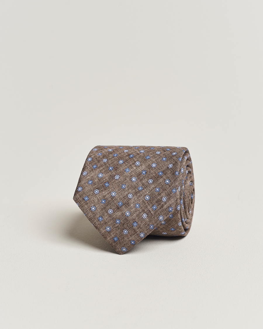 Men | Amanda Christensen Linen Printed Medallion 8cm Tie Brown | Amanda Christensen | Linen Printed Medallion 8cm Tie Brown