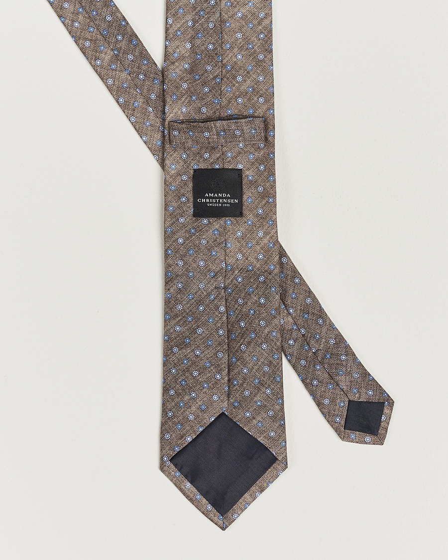 Men | Amanda Christensen Linen Printed Medallion 8cm Tie Brown | Amanda Christensen | Linen Printed Medallion 8cm Tie Brown