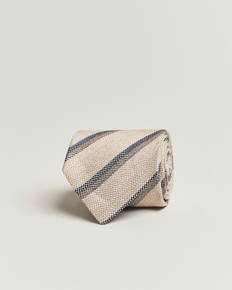 Men | Amanda Christensen Silk/Linen Striped 8cm Tie Natural | Amanda Christensen | Silk/Linen Striped 8cm Tie Natural