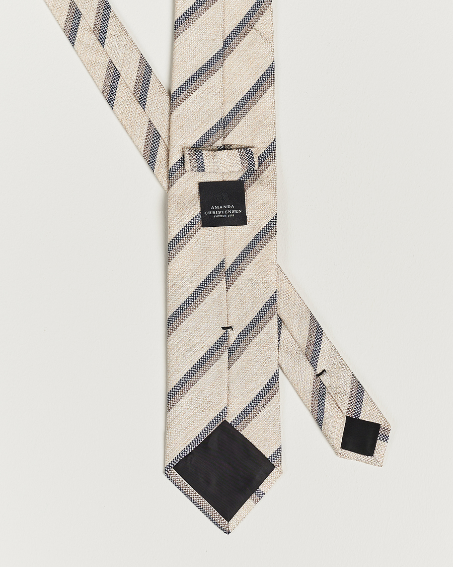 Men | Amanda Christensen Silk/Linen Striped 8cm Tie Natural | Amanda Christensen | Silk/Linen Striped 8cm Tie Natural