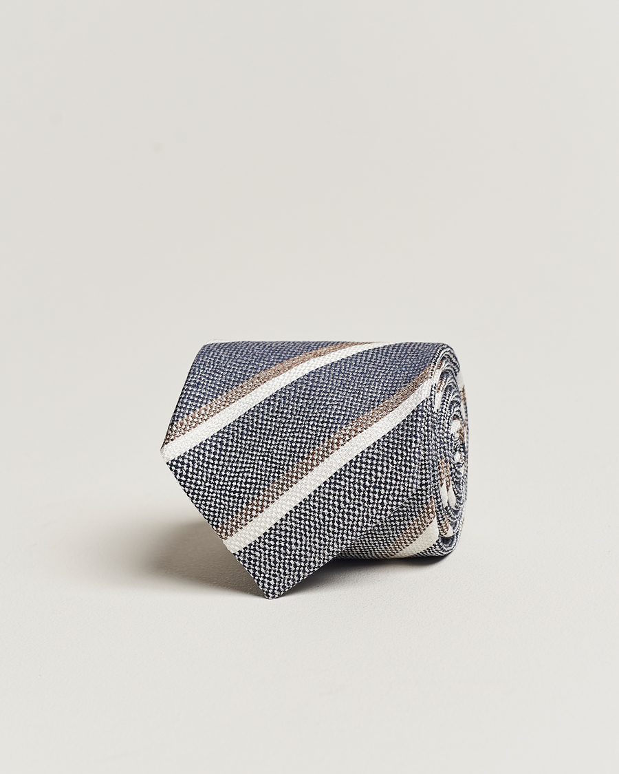 Men | Amanda Christensen Silk/Linen Striped 8cm Tie Navy | Amanda Christensen | Silk/Linen Striped 8cm Tie Navy